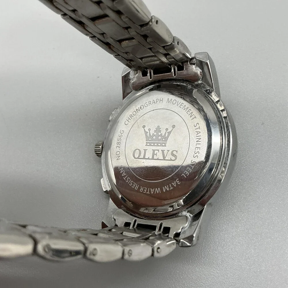 OLEVS Chronograph Mens Watch 42mm Black Dial Moon Phase New Battery 8.75